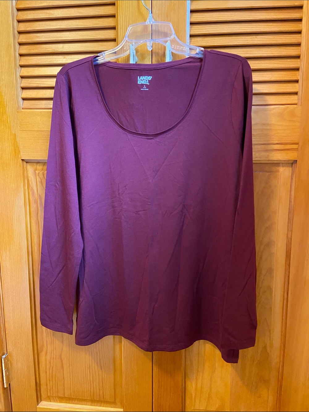 Lands' End Long-Sleeve Scoop Neck Top in Deep Wine